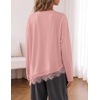 MEROKEETY Womens Fall Asymmetric Lace Long Sleeve Top Casual Cute Shirts(Pink)