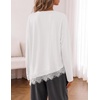 MEROKEETY Womens Fall Asymmetric Lace Long Sleeve Top Casual Cute Shirts(White)