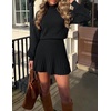 MEROKEETY Womens Fall Dress 2 Piece Outfits Mini Skirt Set Sweater Dresses(Black)