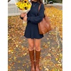 MEROKEETY Womens Fall Dress 2 Piece Outfits Mini Skirt Set Sweater Dresses(Navy)