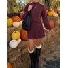 MEROKEETY Womens Fall Dress 2 Piece Outfits Mini Skirt Set Sweater Dresses(Wine)