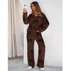 MEROKEETY Women’s Fall Fleece 2 Piece Outfits Pajama Lounge Sets(Bowcoffee)