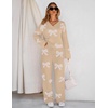MEROKEETY Women’s Fall Fleece 2 Piece Outfits Pajama Lounge Sets(Bowkhaki)
