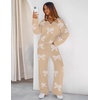 MEROKEETY Women’s Fall Fleece 2 Piece Outfits Pajama Lounge Sets(Bowkhaki)