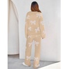 MEROKEETY Women’s Fall Fleece 2 Piece Outfits Pajama Lounge Sets(Bowkhaki)