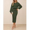 MEROKEETY Women’s Fall Long Sleeve Bodycon Midi Sweater Dress(Armygreen)