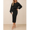 MEROKEETY Women’s Fall Long Sleeve Bodycon Midi Sweater Dress(Black)