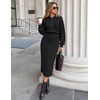 MEROKEETY Women’s Fall Long Sleeve Bodycon Midi Sweater Dress(Black)