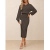 MEROKEETY Women’s Fall Long Sleeve Bodycon Midi Sweater Dress(Coffee)