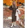 MEROKEETY Women’s Fall Long Sleeve Bodycon Midi Sweater Dress(Coffee)