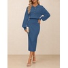 MEROKEETY Women’s Fall Long Sleeve Bodycon Midi Sweater Dress(Darkblue)