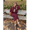 MEROKEETY Women’s Fall Long Sleeve Bodycon Midi Sweater Dress(Wine)