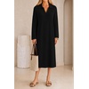 MEROKEETY Women’s Fall Long Sleeve Midi Sweater Dress V Neck Knit Dresses(Black)