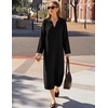 MEROKEETY Women’s Fall Long Sleeve Midi Sweater Dress V Neck Knit Dresses(Black)
