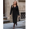 MEROKEETY Women’s Fall Long Sleeve Midi Sweater Dress V Neck Knit Dresses(Black)