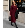 MEROKEETY Women’s Fall Long Sleeve Midi Sweater Dress V Neck Knit Dresses(Burgundy)