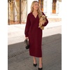 MEROKEETY Women’s Fall Long Sleeve Midi Sweater Dress V Neck Knit Dresses(Burgundy)