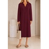 MEROKEETY Women’s Fall Long Sleeve Midi Sweater Dress V Neck Knit Dresses(Burgundy)