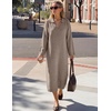 MEROKEETY Women’s Fall Long Sleeve Midi Sweater Dress V Neck Knit Dresses(Camel)