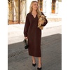 MEROKEETY Women’s Fall Long Sleeve Midi Sweater Dress V Neck Knit Dresses(Coffee)