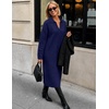 MEROKEETY Women’s Fall Long Sleeve Midi Sweater Dress V Neck Knit Dresses(Navy)