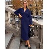 MEROKEETY Women’s Fall Long Sleeve Midi Sweater Dress V Neck Knit Dresses(Navy)