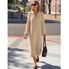 MEROKEETY Women’s Fall Long Sleeve Midi Sweater Dress V Neck Knit Dresses(Oatmeal)