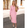 MEROKEETY Women’s Fall Long Sleeve Midi Sweater Dress V Neck Knit Dresses(Pink)