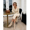MEROKEETY Womens Fall Long Sleeve V Neck Cable Knit Midi Sweater Dress 2026(Apricot)