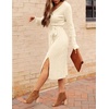 MEROKEETY Womens Fall Long Sleeve V Neck Cable Knit Midi Sweater Dress 2026(Apricot)