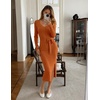 MEROKEETY Womens Fall Long Sleeve V Neck Cable Knit Midi Sweater Dress 2026(Brick)