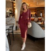 MEROKEETY Womens Fall Long Sleeve V Neck Cable Knit Midi Sweater Dress 2026(Burgundy)