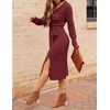 MEROKEETY Womens Fall Long Sleeve V Neck Cable Knit Midi Sweater Dress 2026(Burgundy)