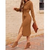 MEROKEETY Womens Fall Long Sleeve V Neck Cable Knit Midi Sweater Dress 2026(Caramel)