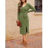 MEROKEETY Womens Fall Long Sleeve V Neck Cable Knit Midi Sweater Dress 2026(Green)