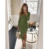 MEROKEETY Womens Fall Long Sleeve V Neck Cable Knit Midi Sweater Dress 2026(Green)