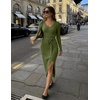 MEROKEETY Womens Fall Long Sleeve V Neck Cable Knit Midi Sweater Dress 2026(Green)