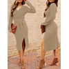 MEROKEETY Womens Fall Long Sleeve V Neck Cable Knit Midi Sweater Dress 2026(Khaki)