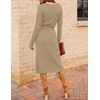 MEROKEETY Womens Fall Long Sleeve V Neck Cable Knit Midi Sweater Dress 2026(Khaki)