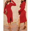 MEROKEETY Womens Fall Long Sleeve V Neck Cable Knit Midi Sweater Dress 2026(Red)