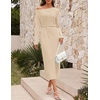MEROKEETY Women’s Fall Off Shoulder Long Sleeve Wedding Guest Midi Dress(Apricot)