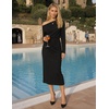 MEROKEETY Women’s Fall Off Shoulder Long Sleeve Wedding Guest Midi Dress(Black)
