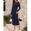 MEROKEETY Women’s Fall Off Shoulder Long Sleeve Wedding Guest Midi Dress(Navy)