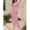 MEROKEETY Women’s Fall Off Shoulder Long Sleeve Wedding Guest Midi Dress(Pink)