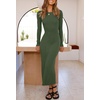 MEROKEETY Women’s Fall Winter Long Sleeve Bodycon Maxi Sweater Dress(Army Green)