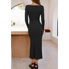 MEROKEETY Women’s Fall Winter Long Sleeve Bodycon Maxi Sweater Dress(Black)
