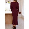 MEROKEETY Women’s Fall Winter Long Sleeve Bodycon Maxi Sweater Dress(Burgundy)