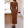 MEROKEETY Women’s Fall Winter Long Sleeve Bodycon Maxi Sweater Dress(Chocolate)