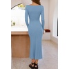 MEROKEETY Women’s Fall Winter Long Sleeve Bodycon Maxi Sweater Dress(Gray Blue)