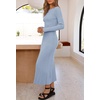 MEROKEETY Women’s Fall Winter Long Sleeve Bodycon Maxi Sweater Dress(Lightblue)